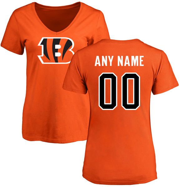 Women Cincinnati Bengals NFL Pro Line Orange Custom Name and Number Logo Slim Fit T-Shirt->nfl t-shirts->Sports Accessory